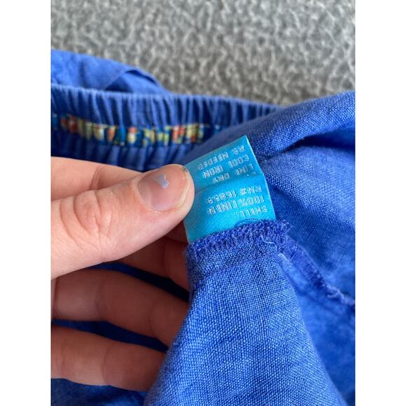 J. McLaughlin Pants Medium Linen Drawstring Straight Leg Ankle Blue Beach Boho - Picture 11 of 16